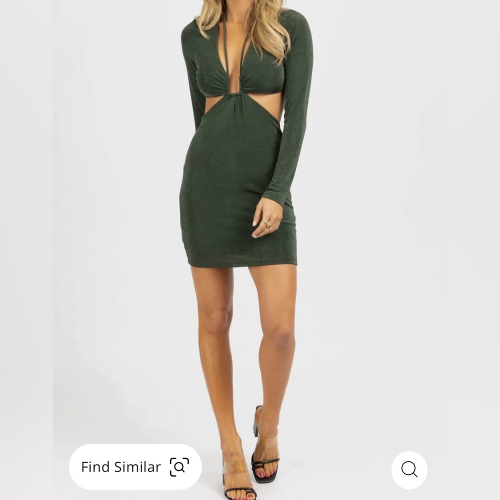 NWT Endless Blu Women's Green Longsleeve Halter Open Side Mini Dress